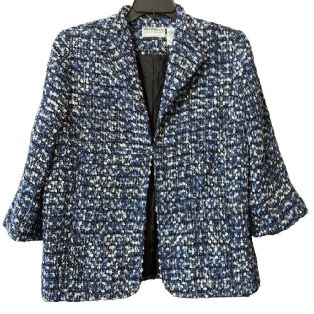 Womens Alfred Dunner Tweed Multicolor Blazer Short Dressy Size 16 3/4 Sleeves